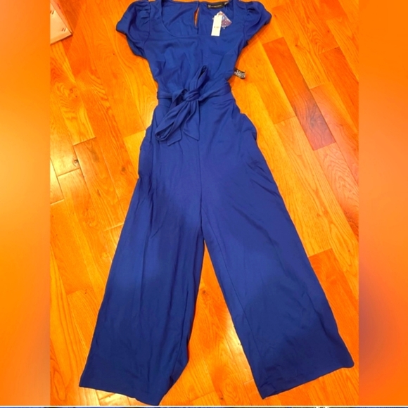 NY & CO NEW YORK COMPANY BLUE JUMPSUIT ONESIE ROMPER SMALL TALL NWT SLEEVELESS - Picture 1 of 2